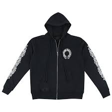 Chrome Hearts Horseshoe Floral Cross-Sleeve Zip Up Hoodie 'Black/White'